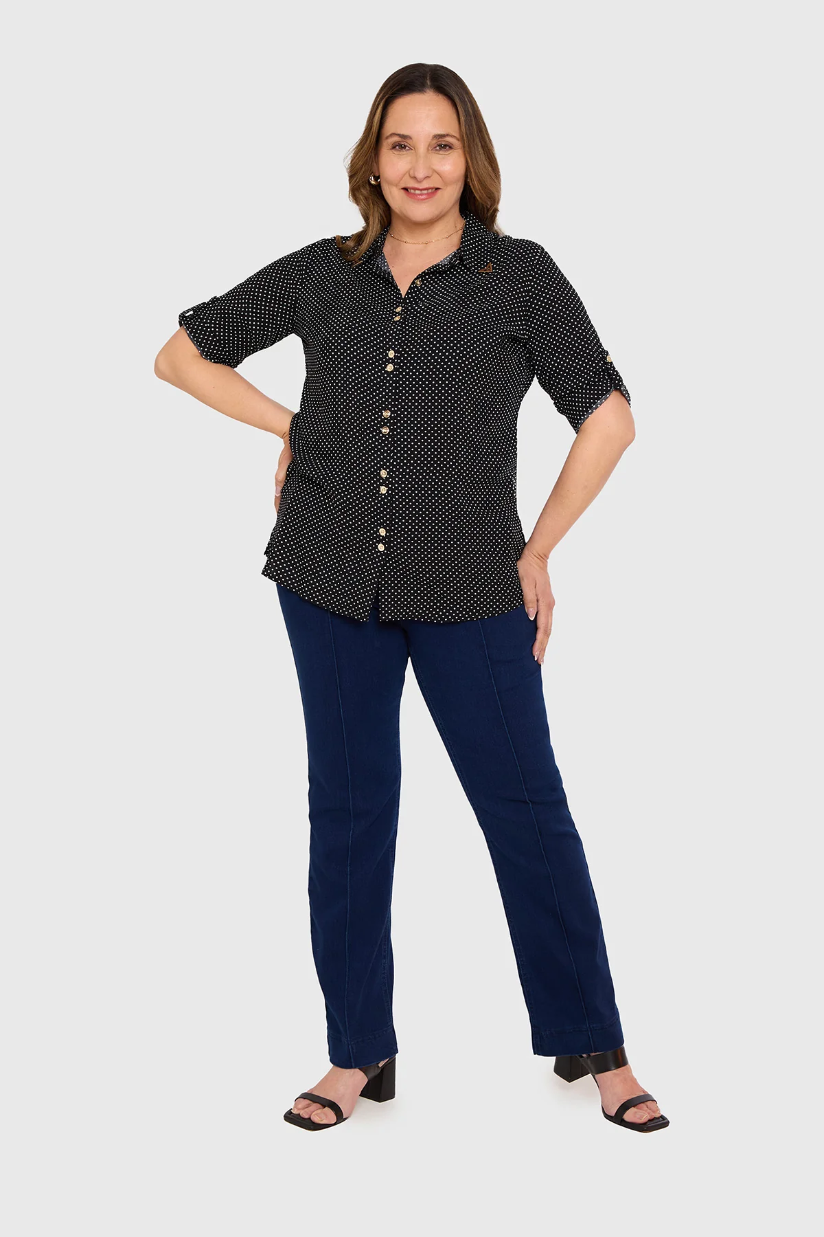 Blusa Mujer Abotonada Roll Up Negro - Image 4