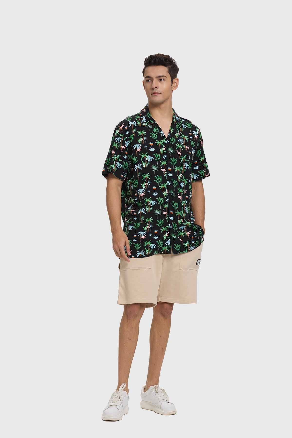 Camisa Hombre Print Tropical Negro - Image 4