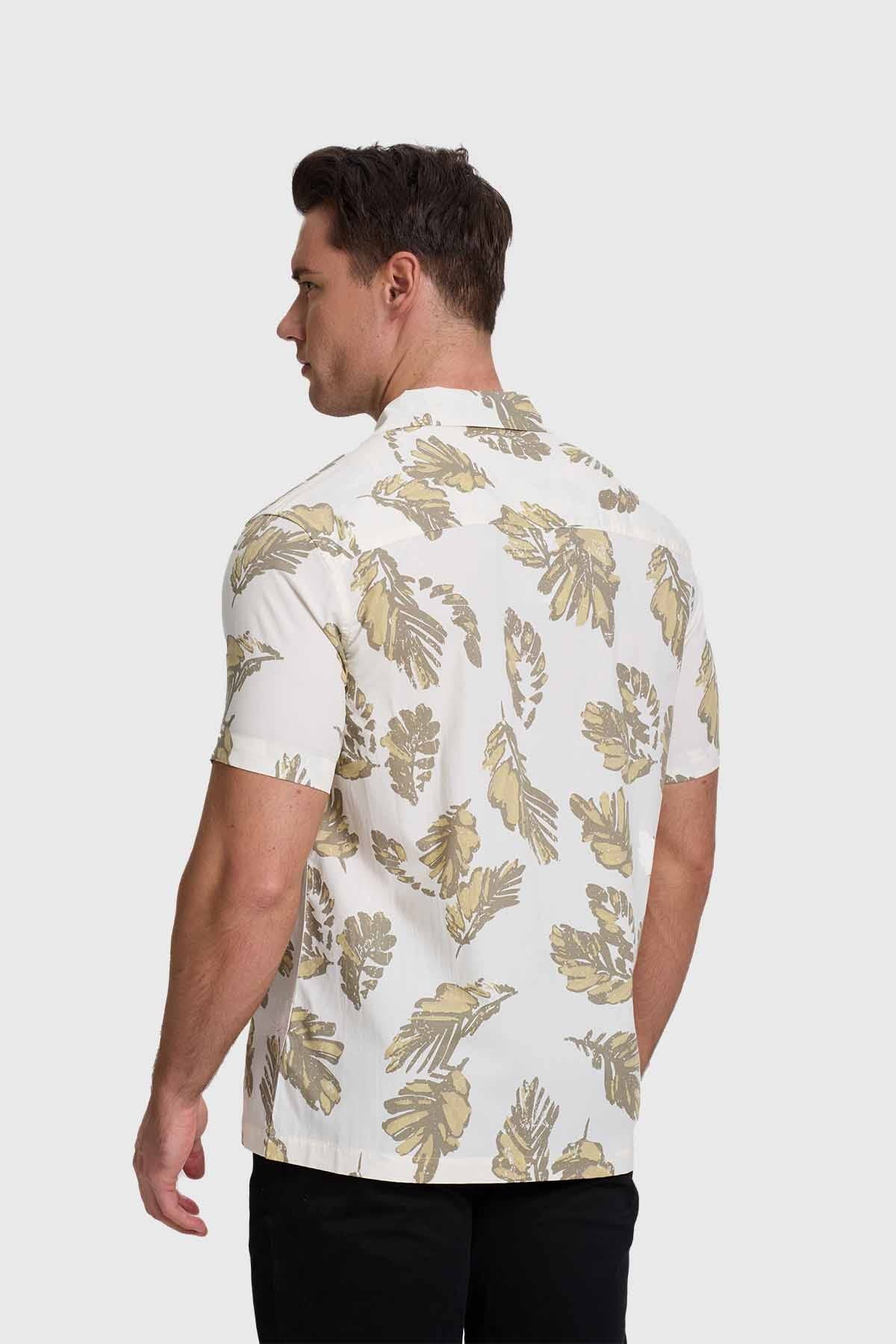 Camisa Hombre Print Hojas Blanco - Image 3