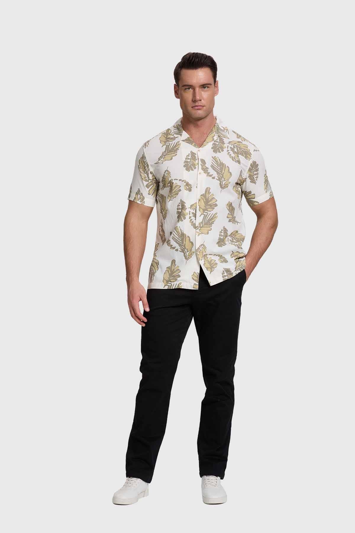 Camisa Hombre Print Hojas Blanco - Image 4