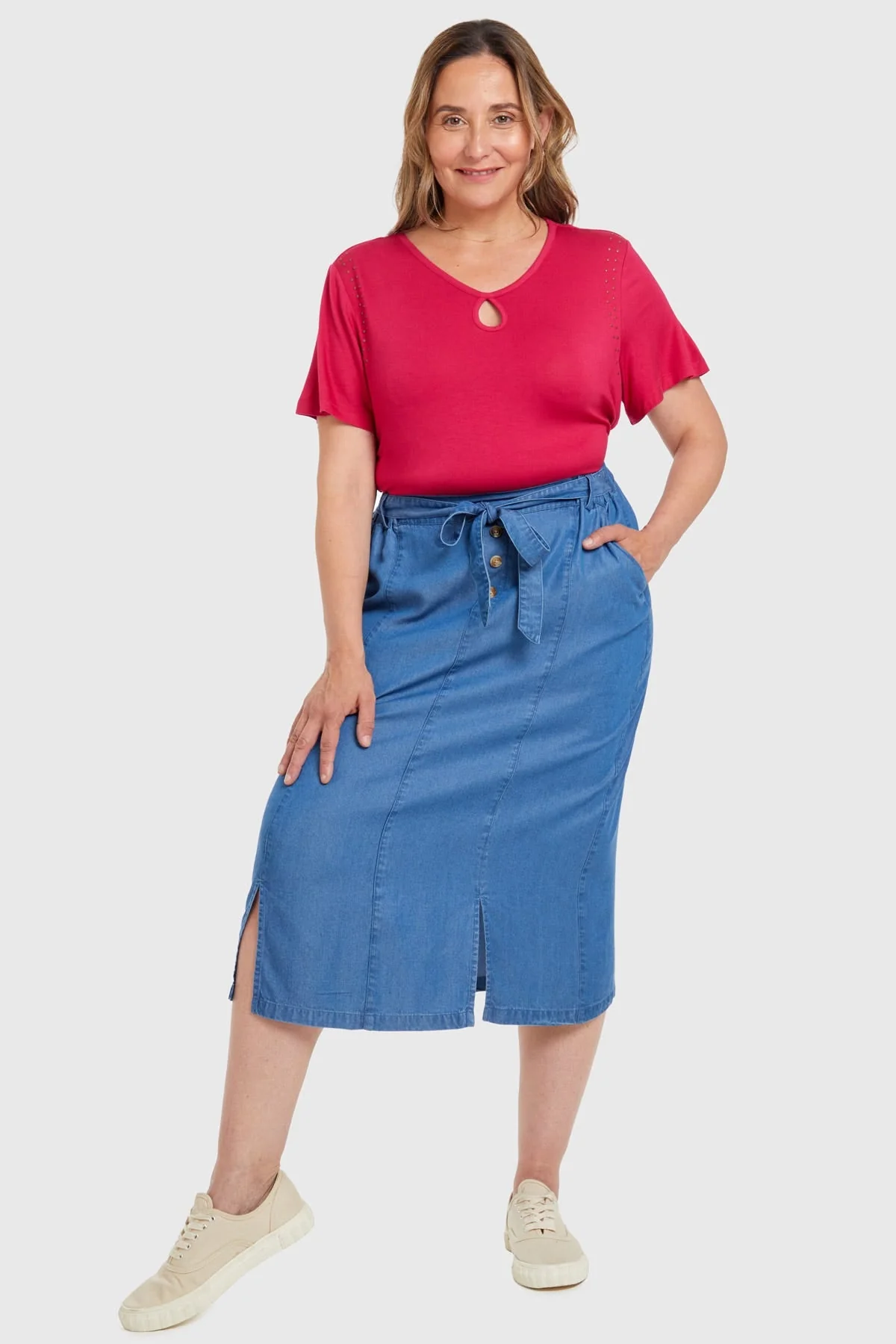 Falda Tencel Con Botones Azul - Image 4