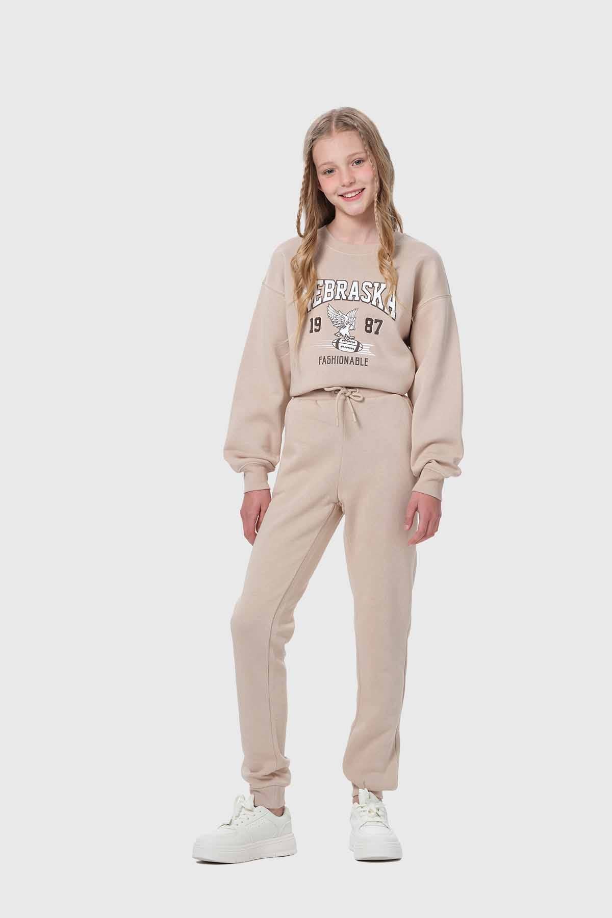 Pantalón Buzo Niña Jogger Beige - Image 4