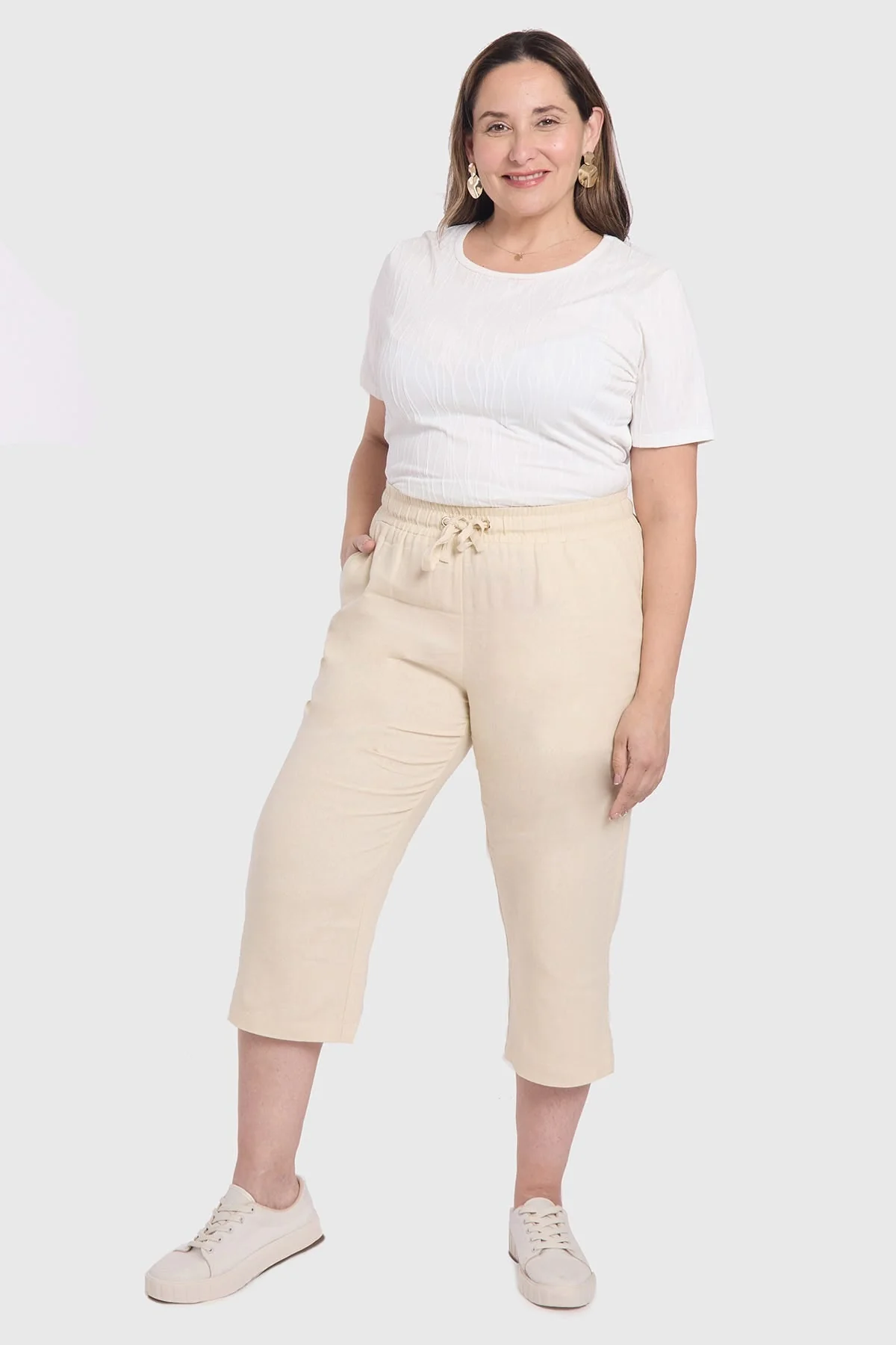 Pantalón Mujer Lino Beige - Image 4