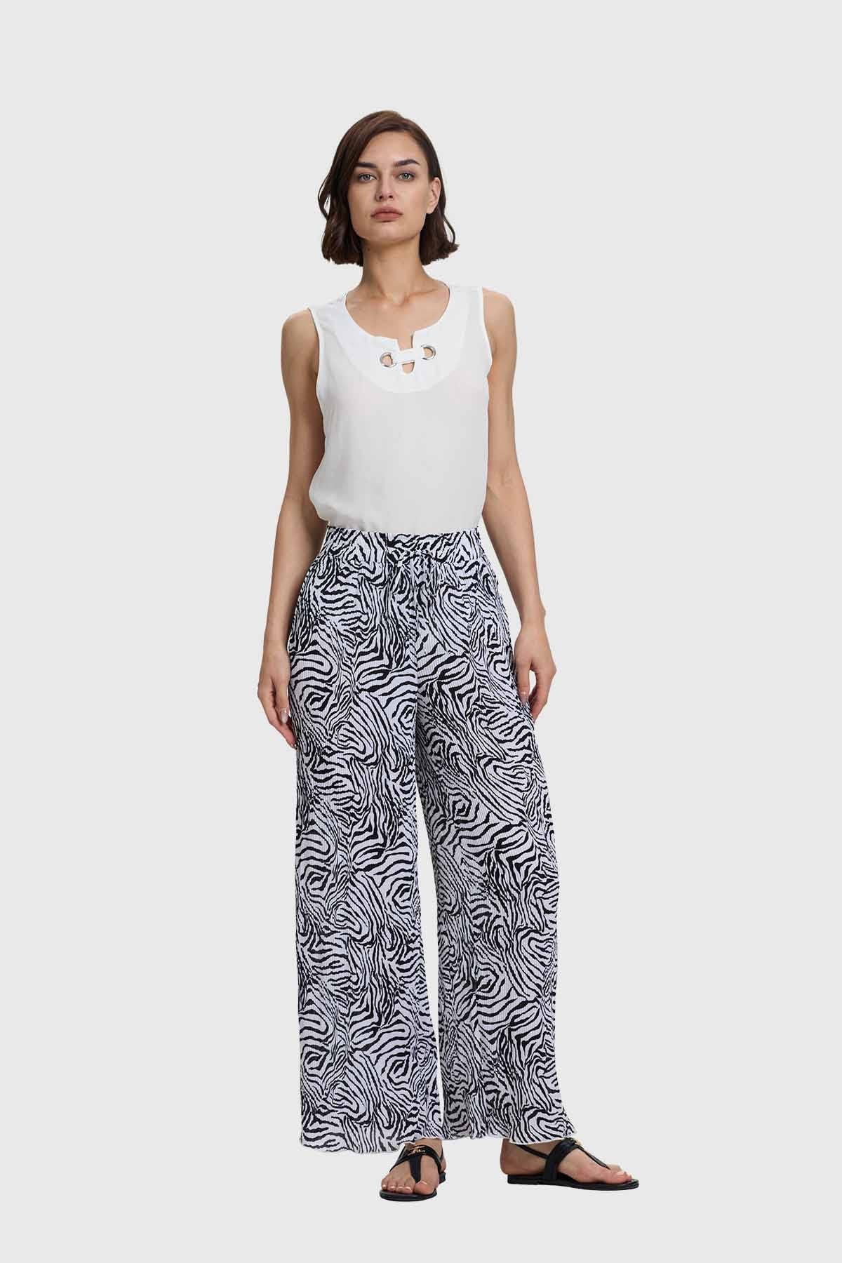 Pantalón Mujer Palazzo Con Bolsillo Blanco - Image 4