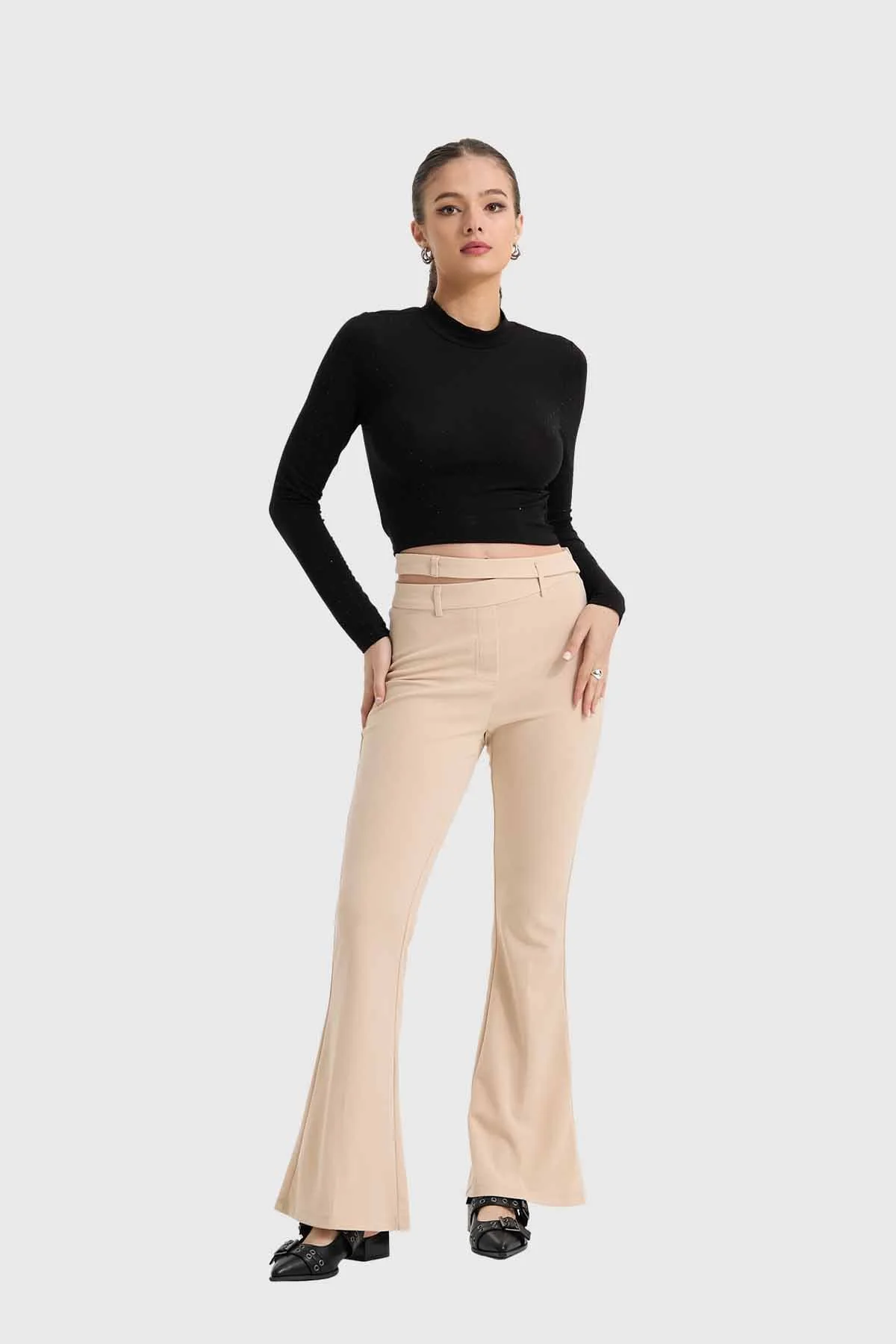 Pantalón Mujer Sastre Pretina Beige - Image 4