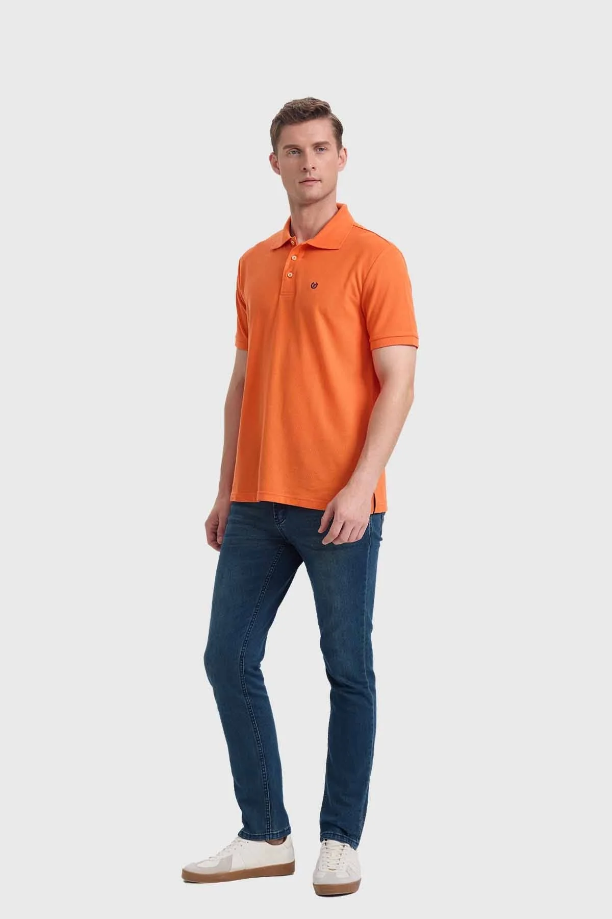 Polera Hombre Piqué Básica Naranjo - Image 4