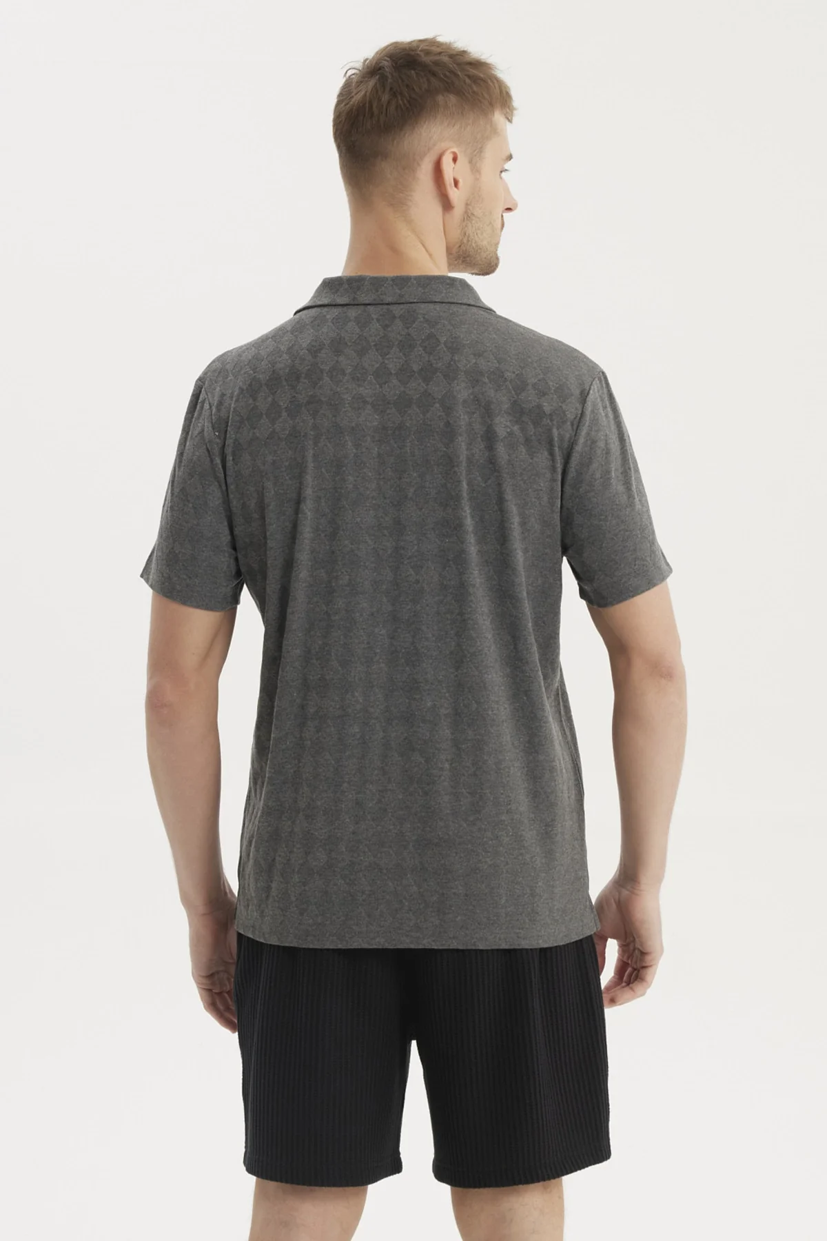 Polera Hombre Slim Cuello Camisero Gris Melange - Image 3
