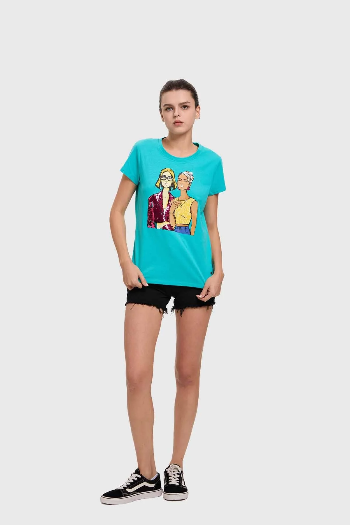 Polera Mujer Básica Print Aqua - Image 4