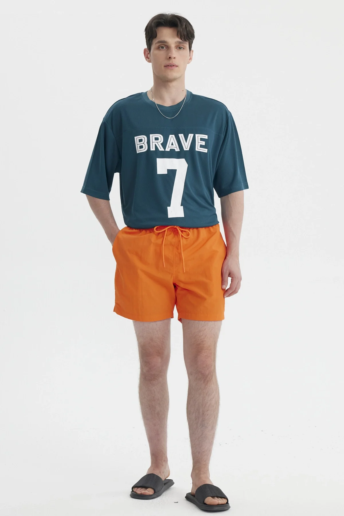 Short de Baño Hombre Liso Naranjo - Image 4