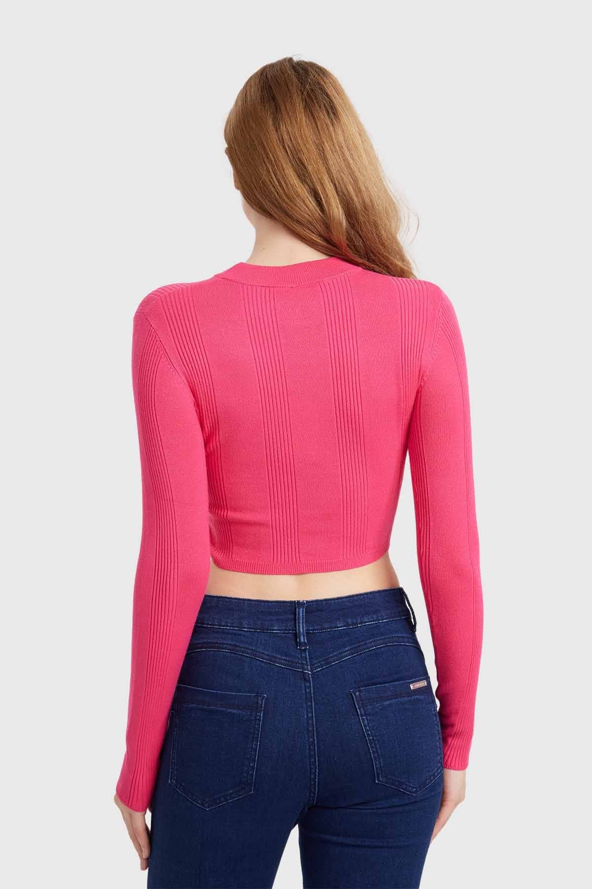 Sweater Mujer Crop Fucsia - Image 3